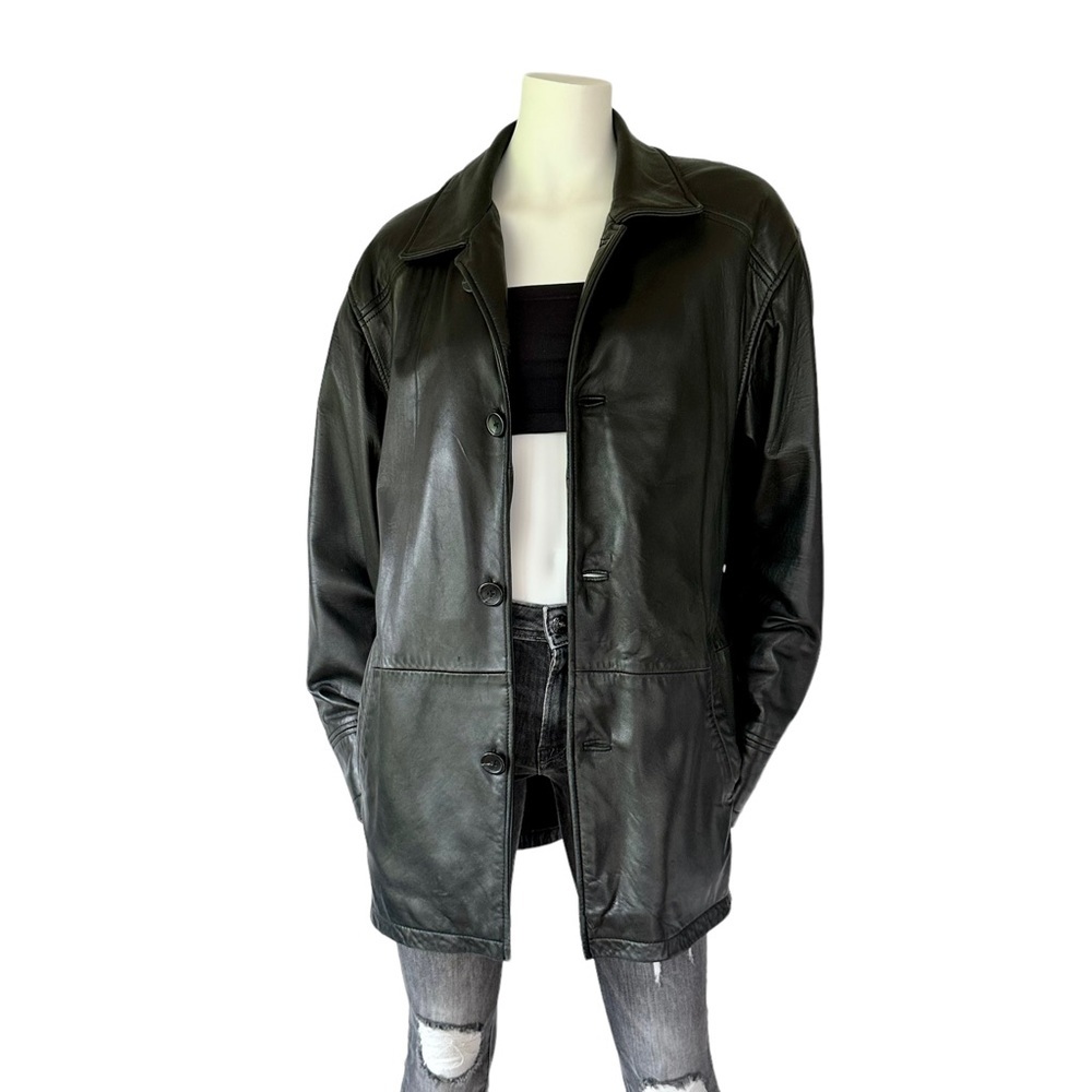 Oversized Boyfriend Black Lambskin Leather Coat Jacket Buttery Soft Quiet Luxury - Picture 3 of 13